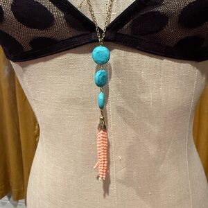 Long Turquoise and Coral Necklace